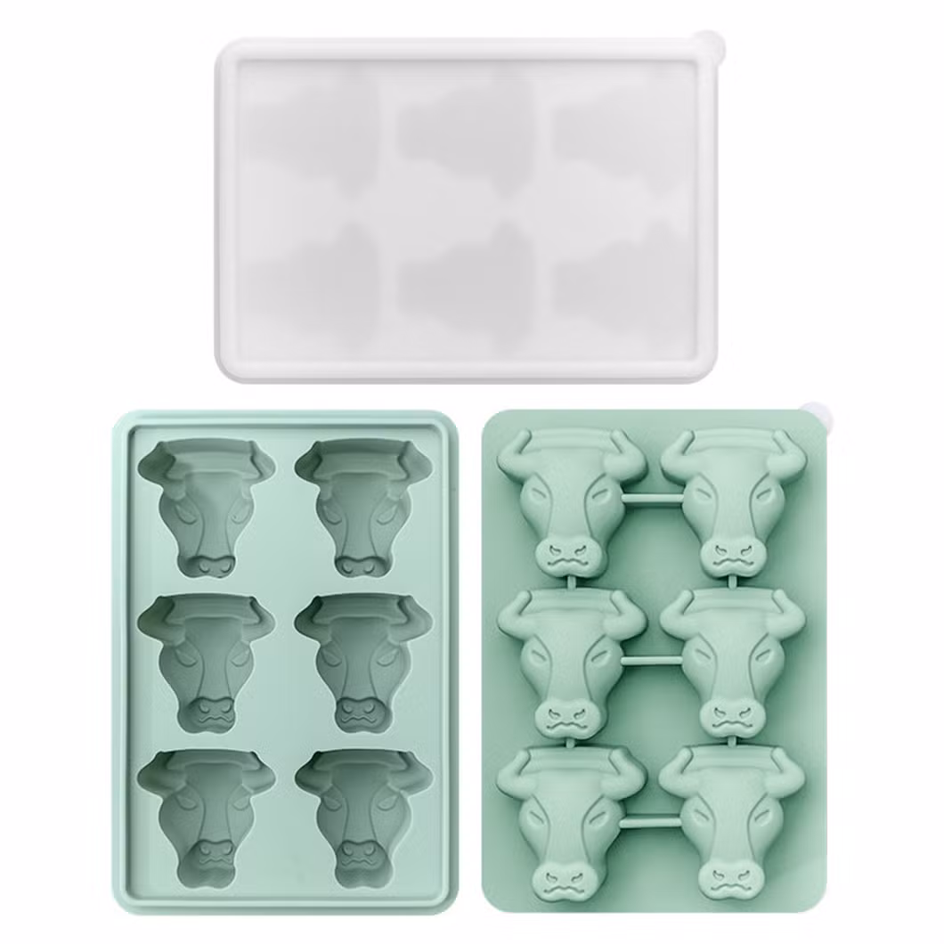 China Manufacturer 6 Cells Ox Head Shape Silicone Ice Cube Mold Custom
