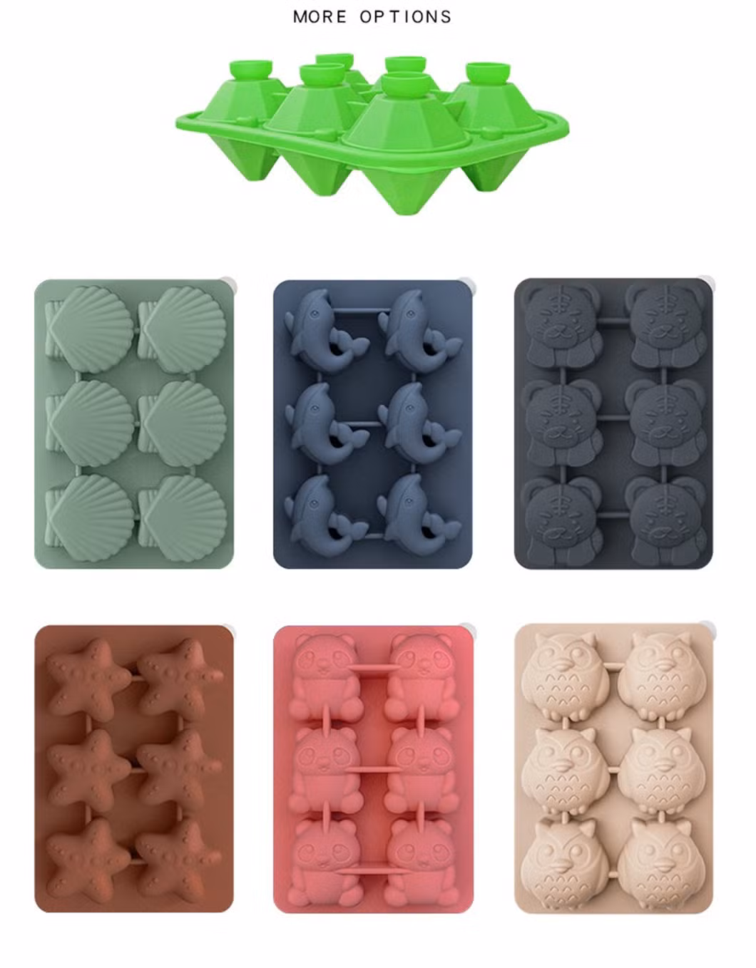 China Manufacturer 6 Cells Tiger Shape FDA Rubber Ice Cube Silicone Mold