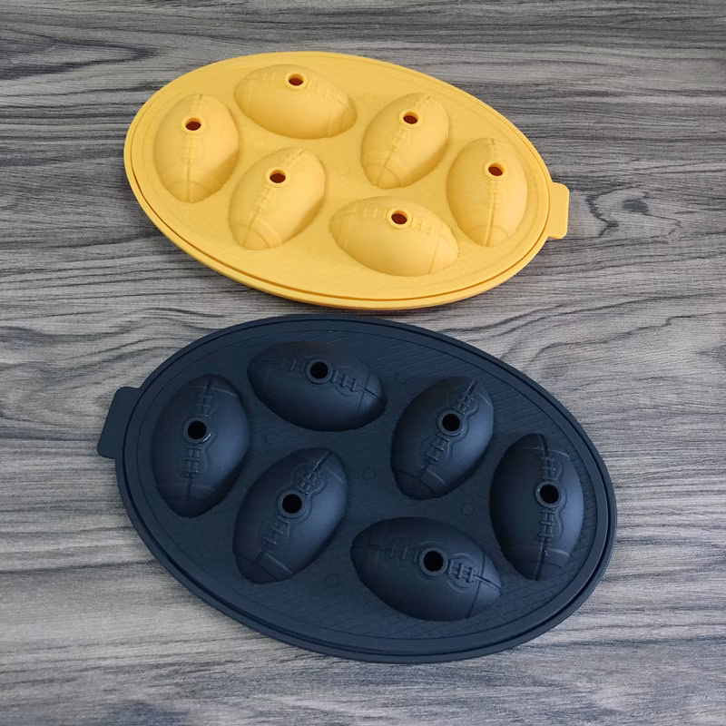6 Cavity Silicone Ice Molds Rugby Shaped Ice Cube Tray with Cover