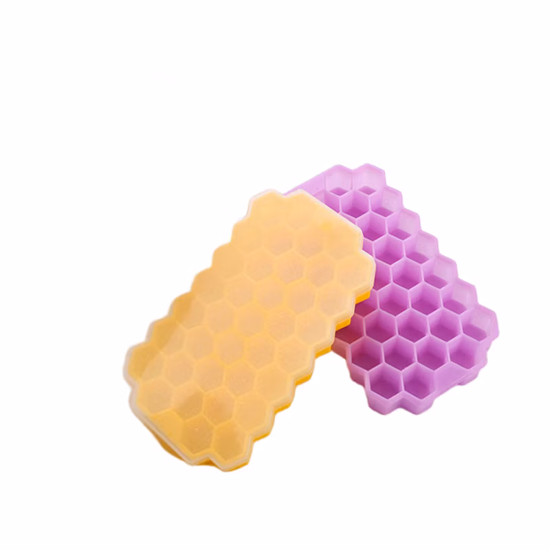 Factory Custom Food Grade Silicone Ice Cube Mould Hexagon 37 Holes Honeycomb Ice Cube Tray with Lid