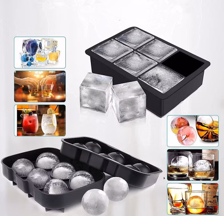 6-Hole Food Grade Silicone Ice Cube Ball Eco-Friendly Home Whiskey Ice Cream Tool Mold