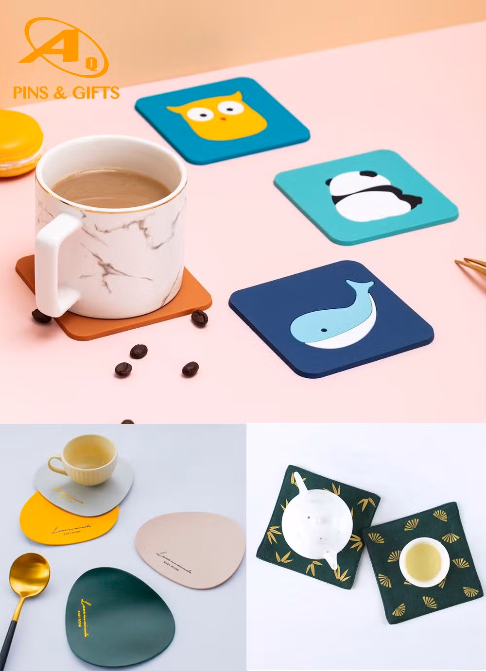 Square Bamboo Cork Kitchen Accessory Walnut Beech Wooden Tea Cup Wholesale PVC Placemat Banboo Wood Coaster Tablemat