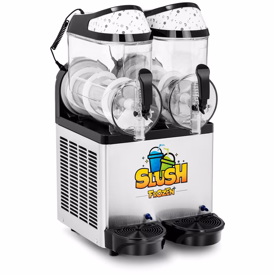 Easy to Use and Clean with Nigh Mode 2x12L LED 600W -3~-2&deg;C Smoothie Slushie Fruit Drinks Cocktails Sorbet Granita Slush Machine
