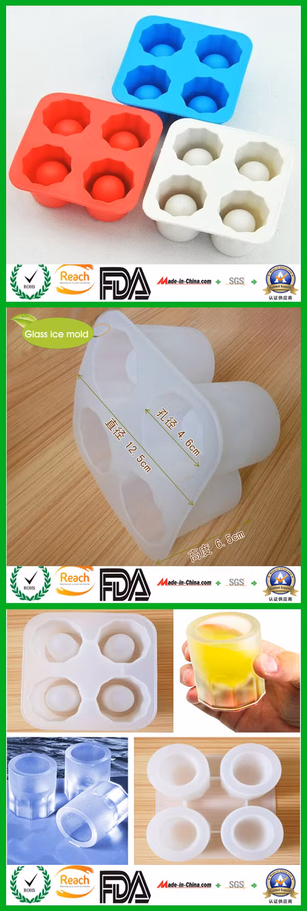 Spherical Ice Cube Tray 4cubes Silicone Ice Cube Maker Mold