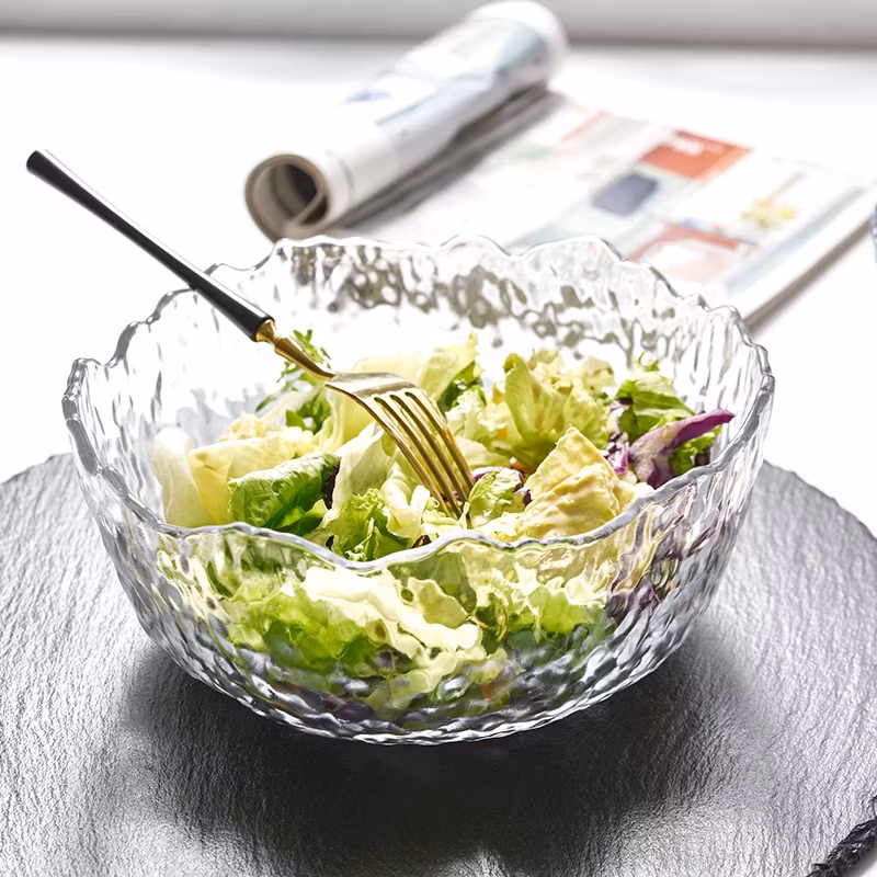 Colorful Decorative Glass Clear Salad Bowl Glass Dessert Fruit Salad Bowls Sets with Gold Rim