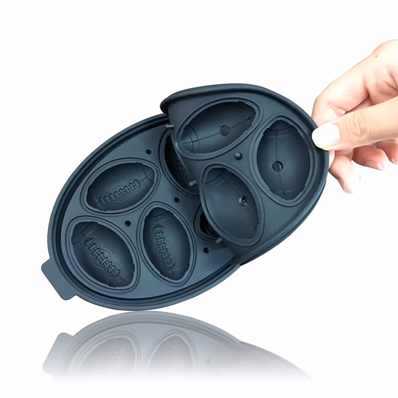 6 Cavity Silicone Ice Molds Rugby Shaped Ice Cube Tray with Cover