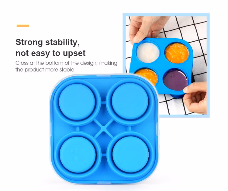 Manufacture Eco Silicone Container Square Shape Colorful Flexible Soft Reusable Collapsible Silicone Ice Tray for Baby