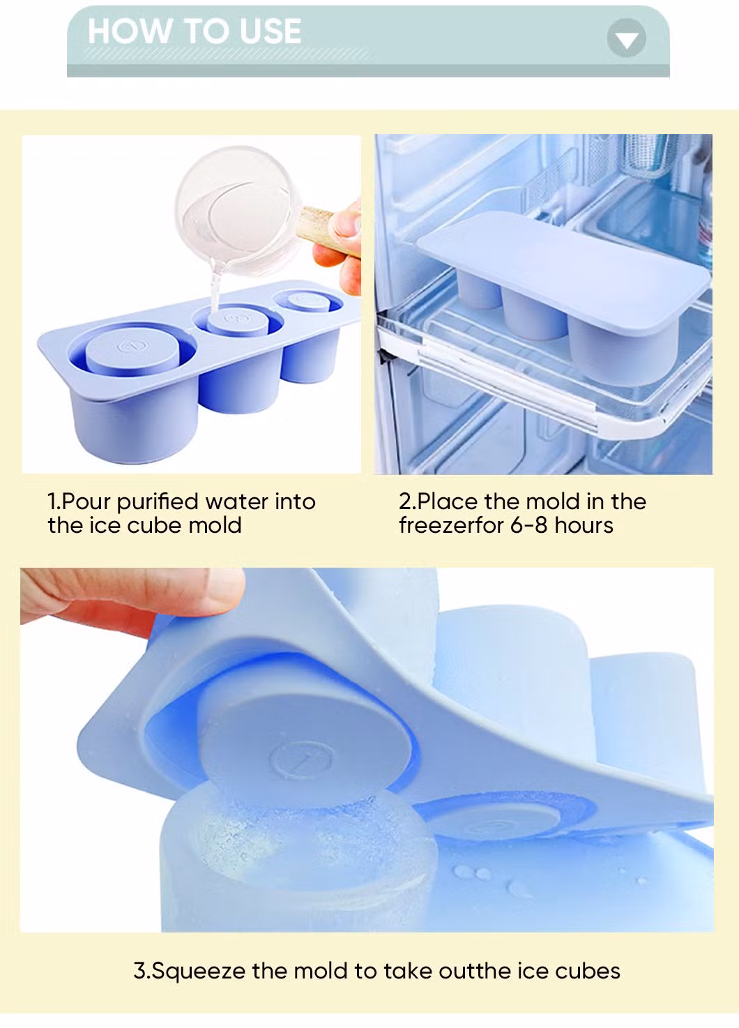 Customized Color Ice Cube Dish Washer Safe BPA Free Soft Silicone Ice Tray