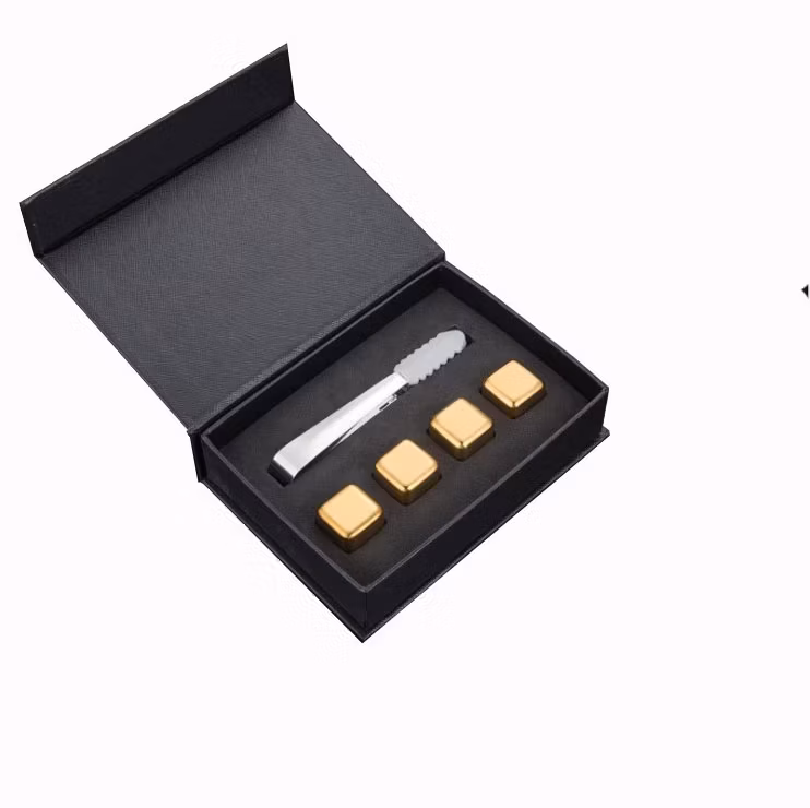 Stainless Steel Reusable Golden Whisky Rocks Chilling Ice Cube 4PCS Gift Set