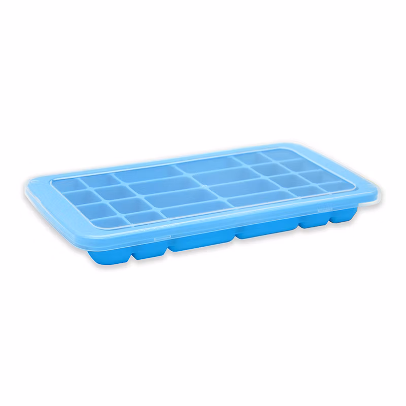 BPA Free Stackable Custom Reusable 24 Cavity Mould Silicone Ice Cube Tray with Lid