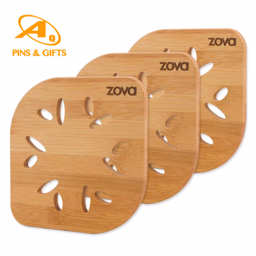 Square Bamboo Cork Kitchen Accessory Walnut Beech Wooden Tea Cup Wholesale PVC Placemat Banboo Wood Coaster Tablemat