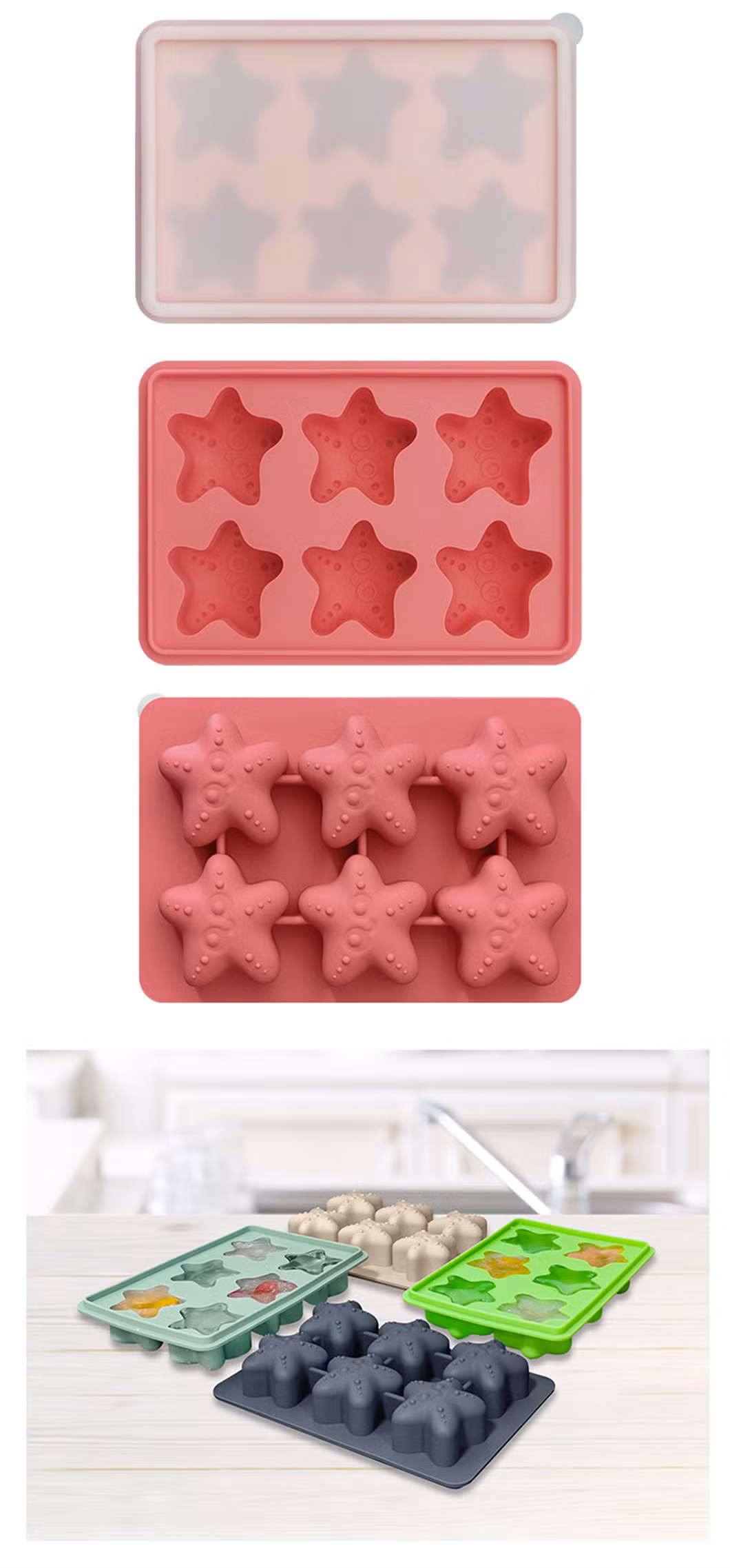 China Manufacturer 6 Cells Star Shape Silicone Rubber Ice Cube Tray