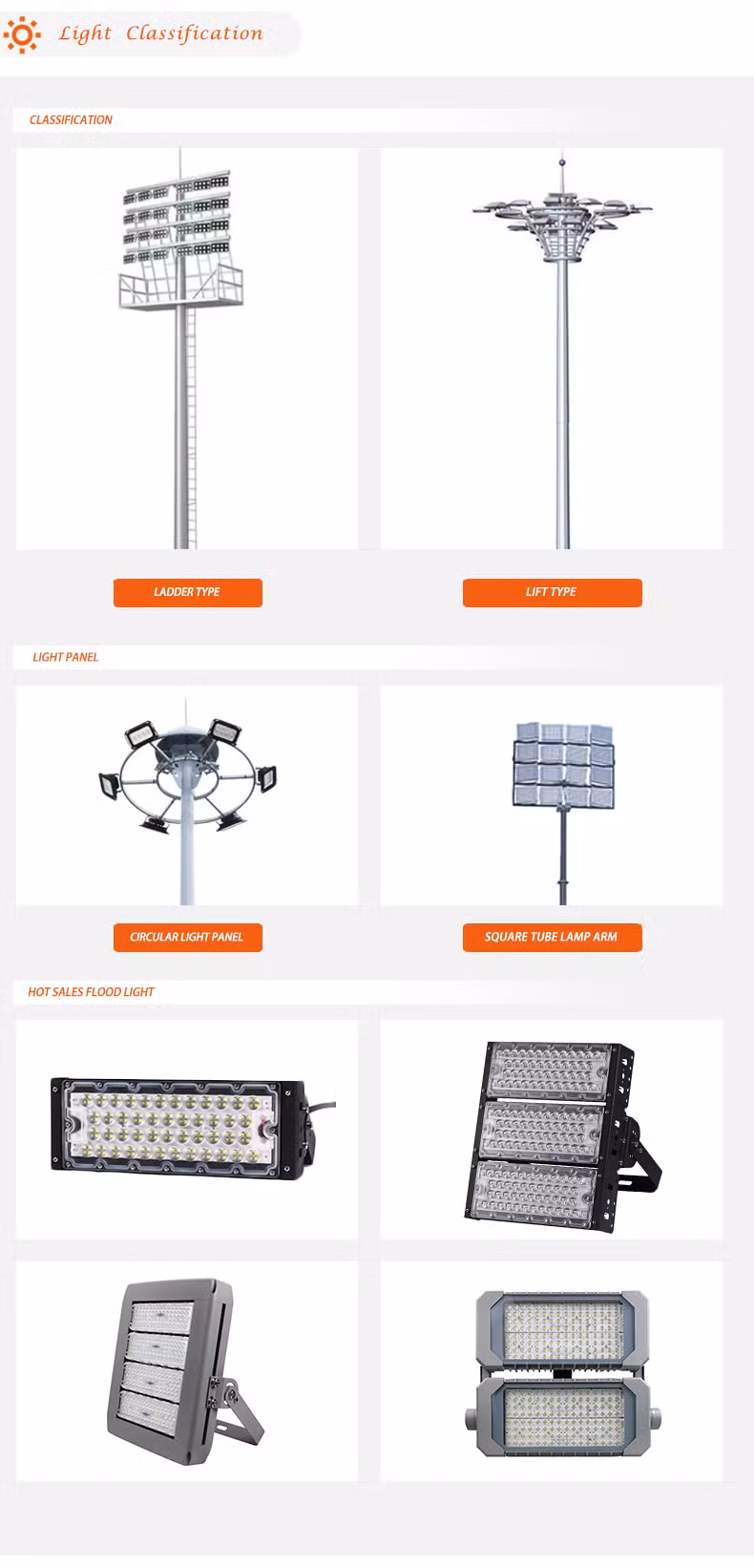 18, 20m, 30m, 35m Hot DIP Galvanized High Mast Lighting Pole with LED Projection Lights for Stadiums, Airports, and Streets