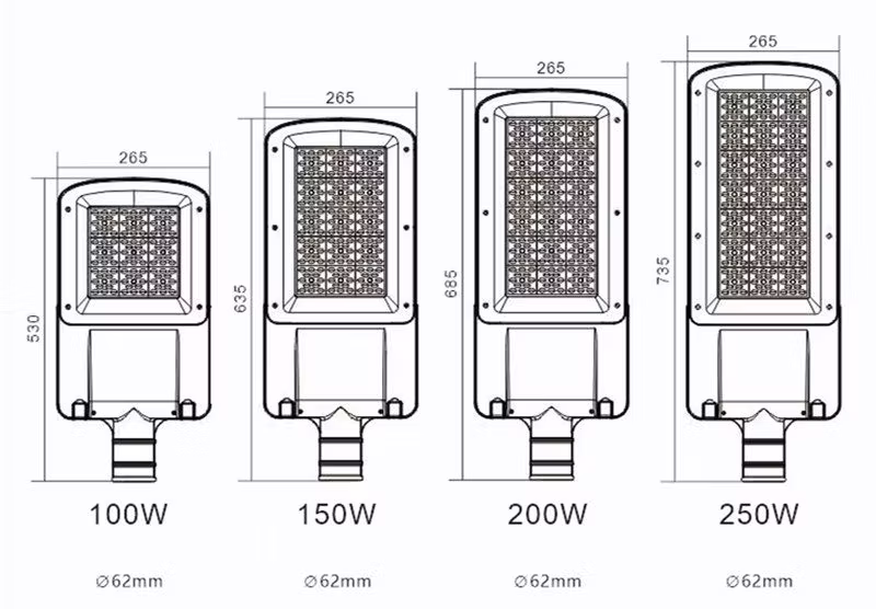 Outdoor Aluminum IP65 100W 150W 200W 250W LED Street Lamp for Highway Square Garden Parking Lot Lighting