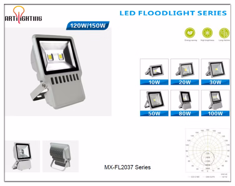 Slim Outdoor Powerful IP66 120lm/W 30W 50W 100 Watt LED Flood Light for LED Stadium High Mast Floodlight Street