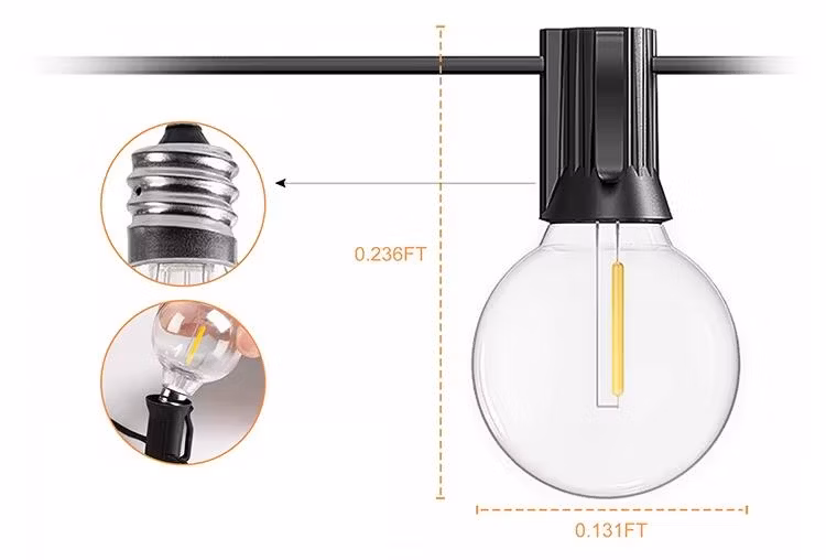25FT Globe Garden Light Strand Commercial Garden Strand LED Bulbs G40 Solar Wedding Party Holiday String Lights Outdoor