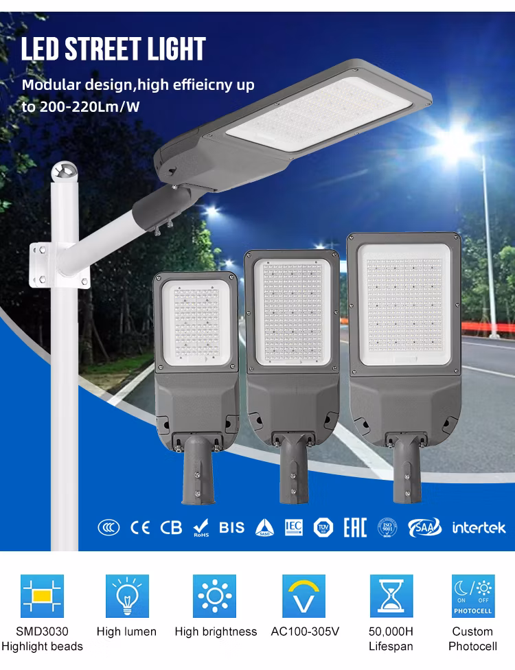 High Luminous Efficiency Outdoor Waterproof Street Light 75W 120W 180W 240W Municipal Engineering Construction LED Street Light