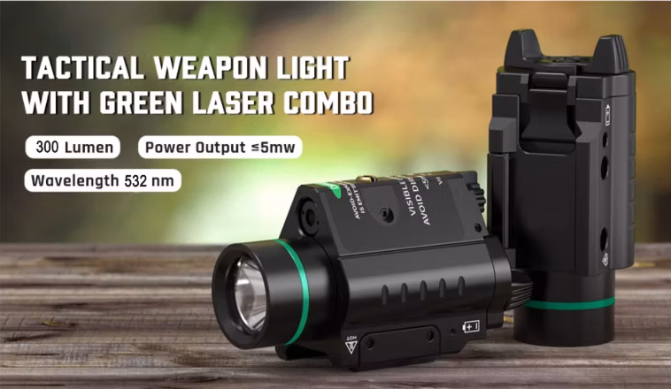 Tactical Pictiny Pistol Fittable Aluminium 300 Lumens LED Flashlight with Green Laser Sight