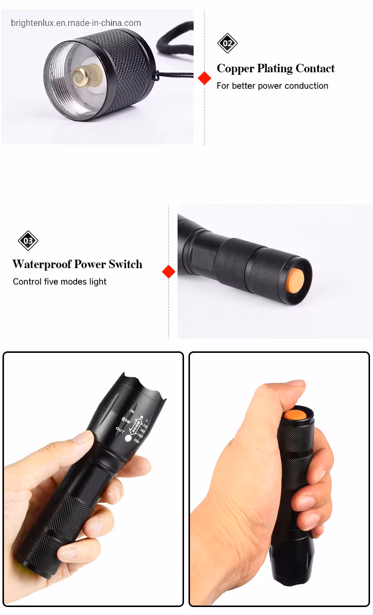 Brightenlux Flashlight Manufacturer Customizes Portable Aluminum Zoom High Power 10W Tactical LED Flashlight