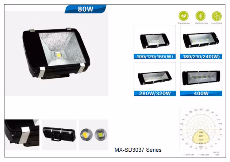Slim Outdoor Powerful IP66 120lm/W 30W 50W 100 Watt LED Flood Light for LED Stadium High Mast Floodlight Street