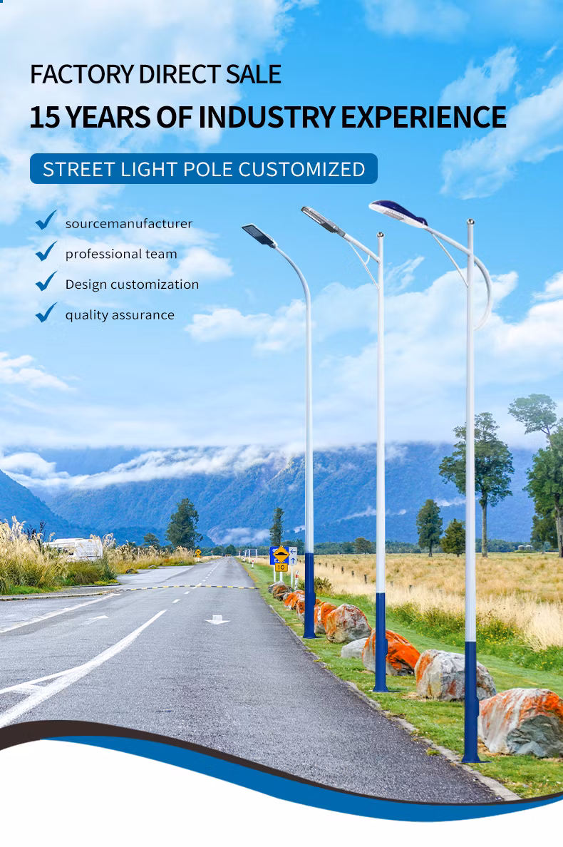 Customized Outdoor 9m 10m 12m Double Single Arm Price Galvanized Steel Solar Street Light Pole Post Lamp Pole