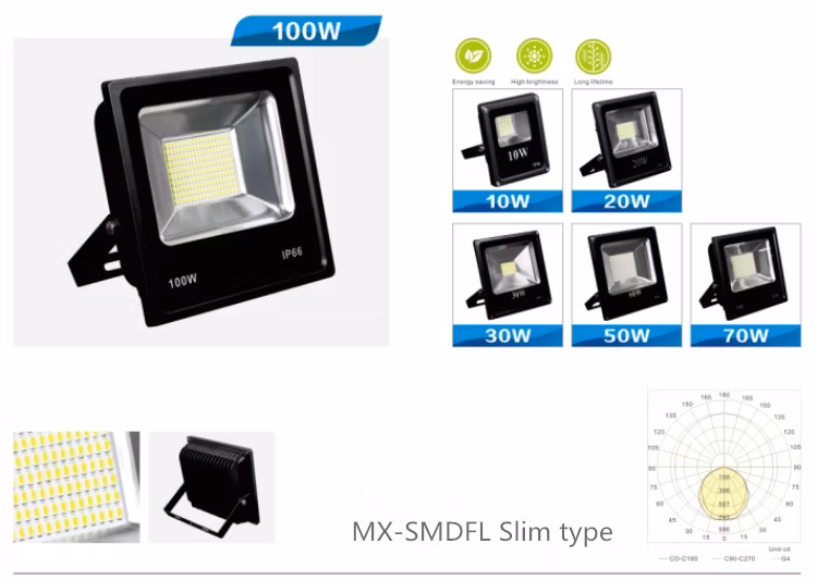 Slim Outdoor Powerful IP66 120lm/W 30W 50W 100 Watt LED Flood Light for LED Stadium High Mast Floodlight Street