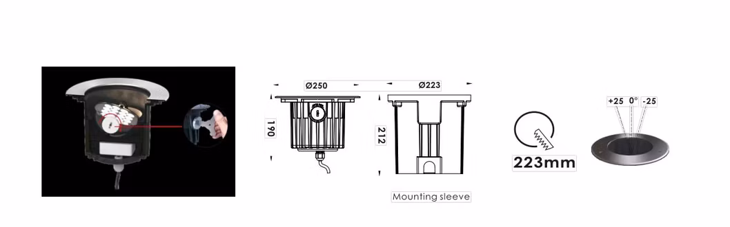 Inground LED Outdoor Light Dia250mm with Beam Angle Adjustable by External Knob
