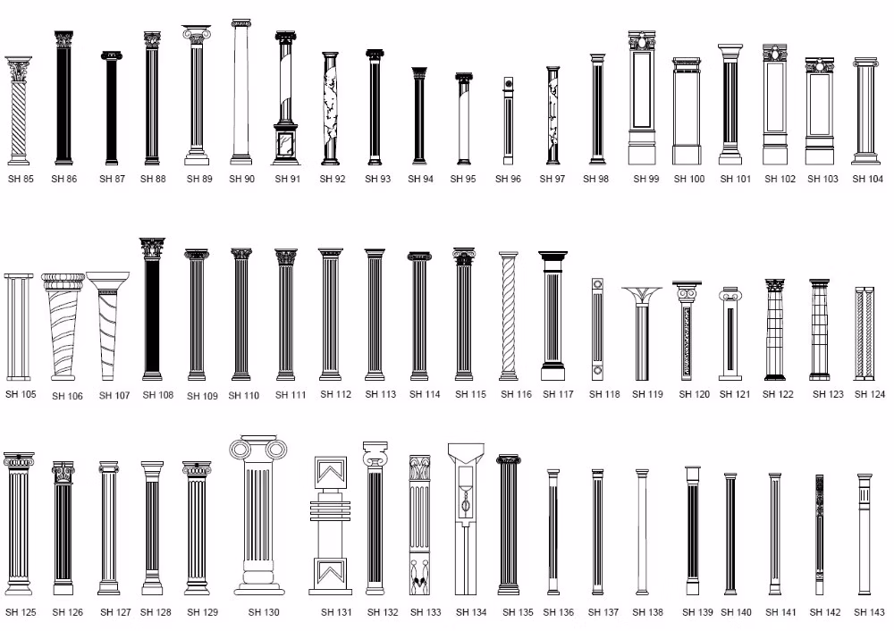 Wholesale Decorative Round Pillar Outdoor Marble/Granite Columns Hollow/Solid Roman Column