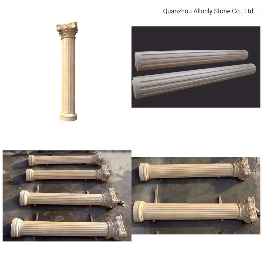 Modern New Design Large Outdoor Decoration Roman Style Natural Stone Beige Column Marble Travertine Pillars for Home