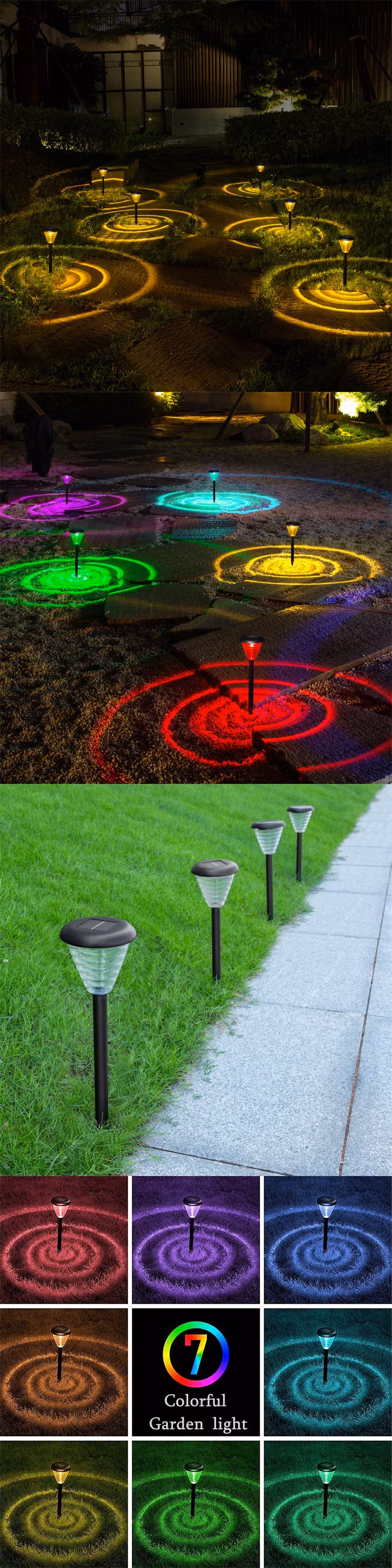 Color Changing LED Solar Landscape Lights Waterproof Path Lights RGB Outdoor Solar Powered Garden Lights for Walkway