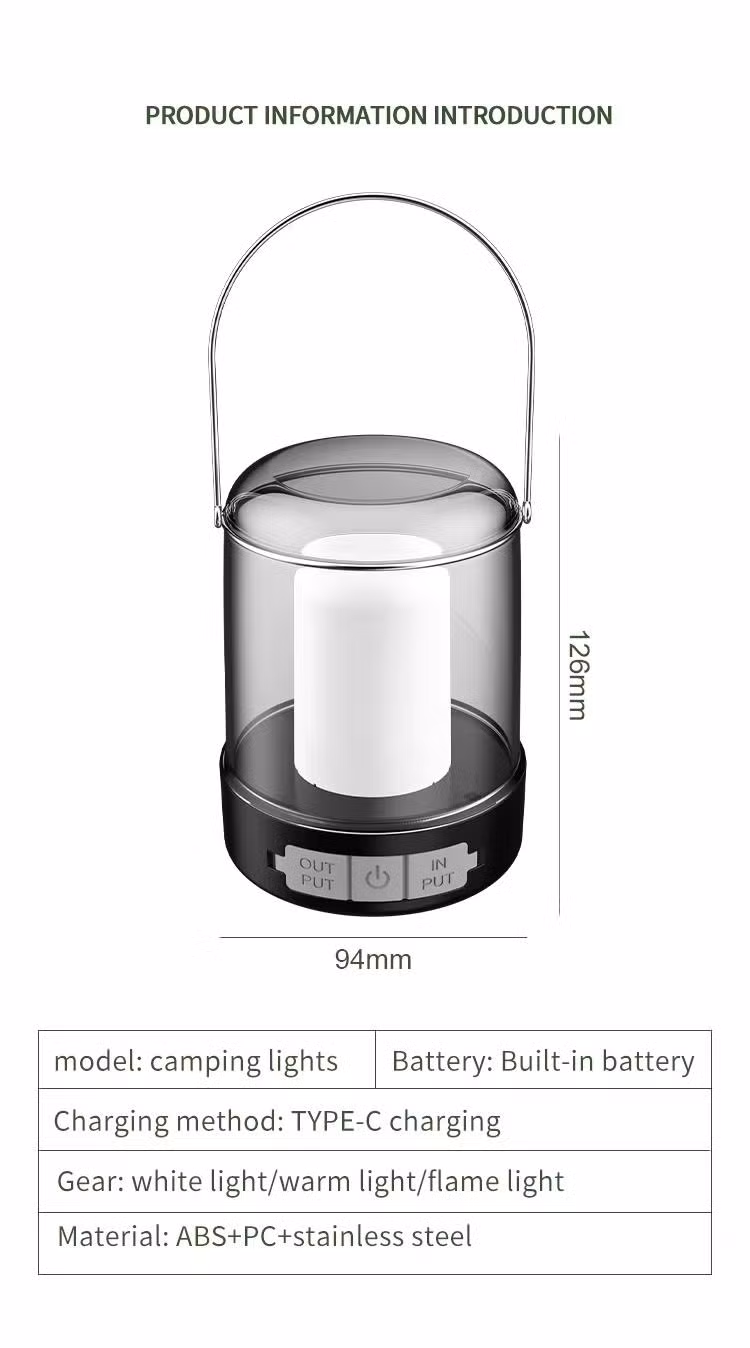 Outdoor Lantern with Seeded Glass and Petroleum lamp LED Atmosphere Light Type-C Rechargeable Camping Light