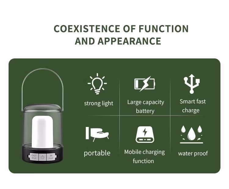 Outdoor Lantern with Seeded Glass and Petroleum lamp LED Atmosphere Light Type-C Rechargeable Camping Light