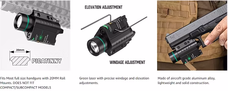 Tactical Pictiny Pistol Fittable Aluminium 300 Lumens LED Flashlight with Green Laser Sight