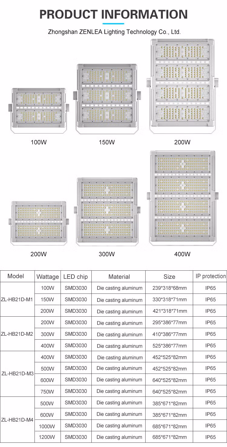 Stadium Lighting Outdoor IP65 Waterproof 150W 200W 250W 300W 400W 500W 600W 700W 800W 900W 1000W 1200W LED High Mast Flood Light