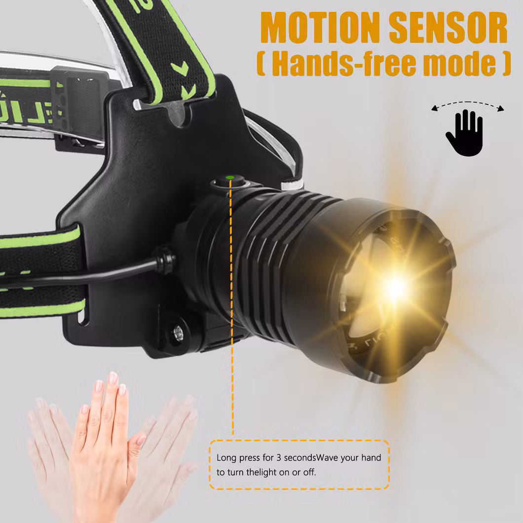 Wave Induction Telescopic Zoom 135 Degree Adjustment USB Rechargeable Camping Aluminum Alloy ABS Flashlight White LED Headlight Headlamp