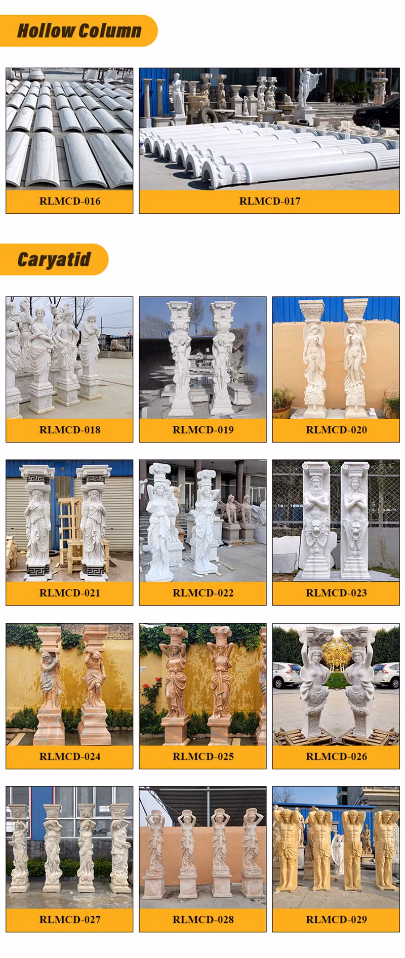 New Design Architectural Stone Pillar Hand Carved Natural Luxury Marble Column with Lady Sculpture Supplier