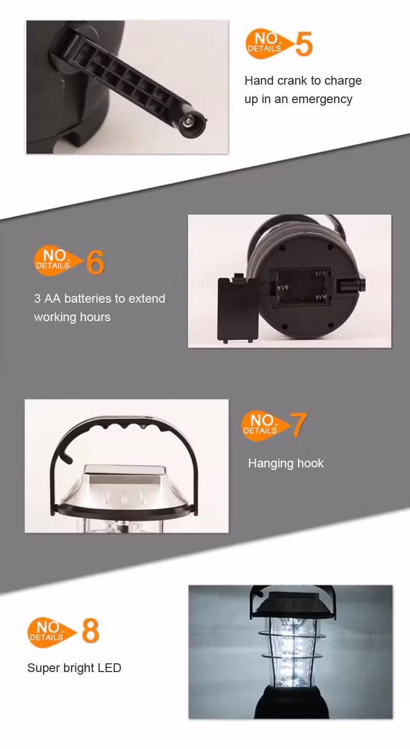 5 Mode Hand Crank Dynamo Emergency Light 36 LED Rechargeable Solar Camping Lantern