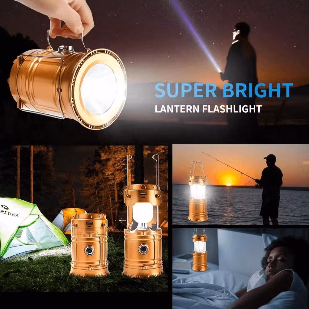 Collapsible Solar Camping Lantern with Fan Rechargeable LED Camping Hiking Light Tent Lamp