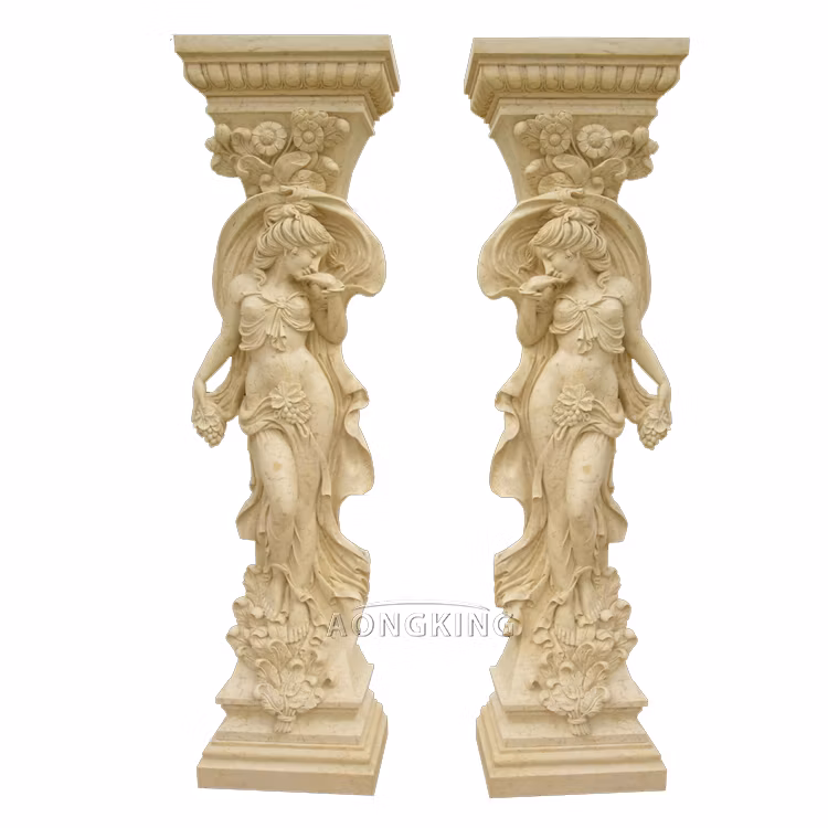 European Style Luxury Figure Statue Pillar with Woman Sculpture