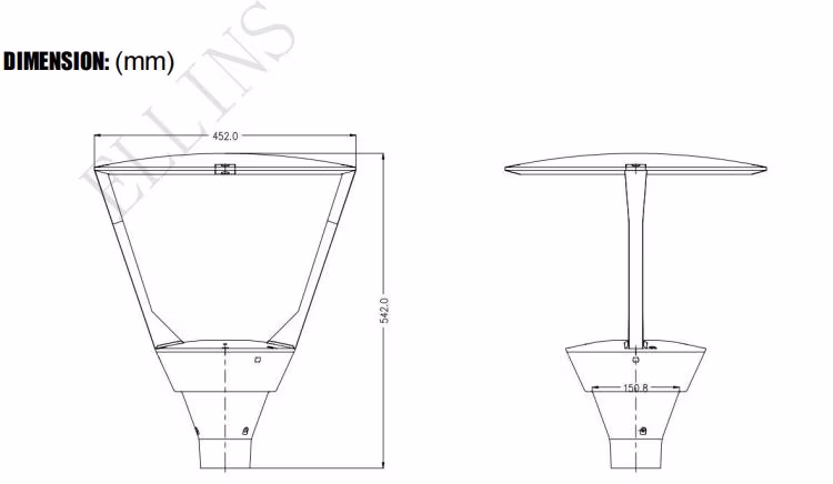 AC 100-277V Outdoor Lighting IP65 Smart Plaza Luminaire LED Post-Top Lantern