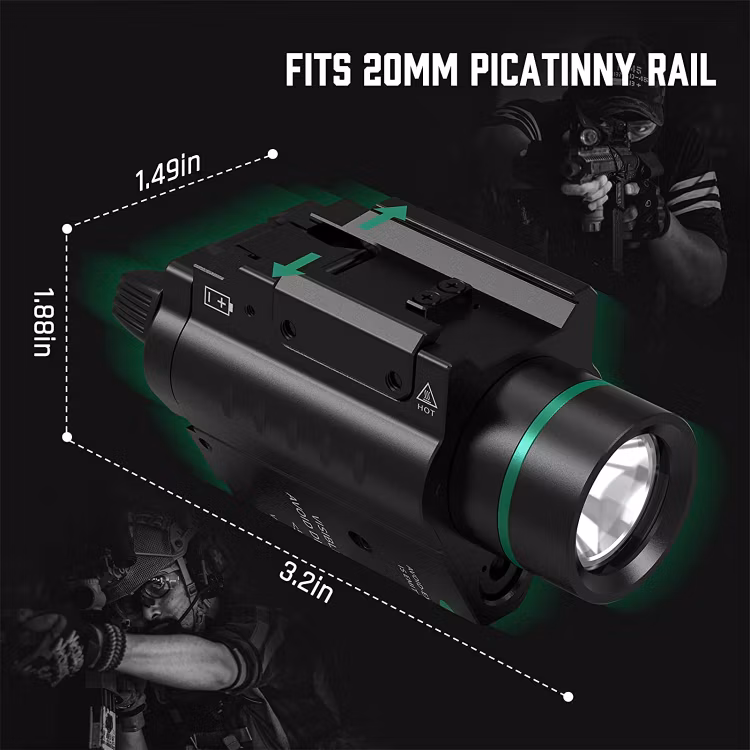 Tactical Pictiny Pistol Fittable Aluminium 300 Lumens LED Flashlight with Green Laser Sight