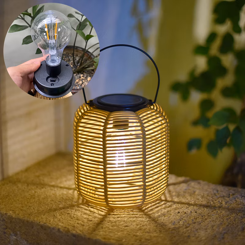 HTC Solar Outdoor Bamboo Woven Hand Lanterns, Courtyard Decoration Chinese Retro Garden Lanterns4