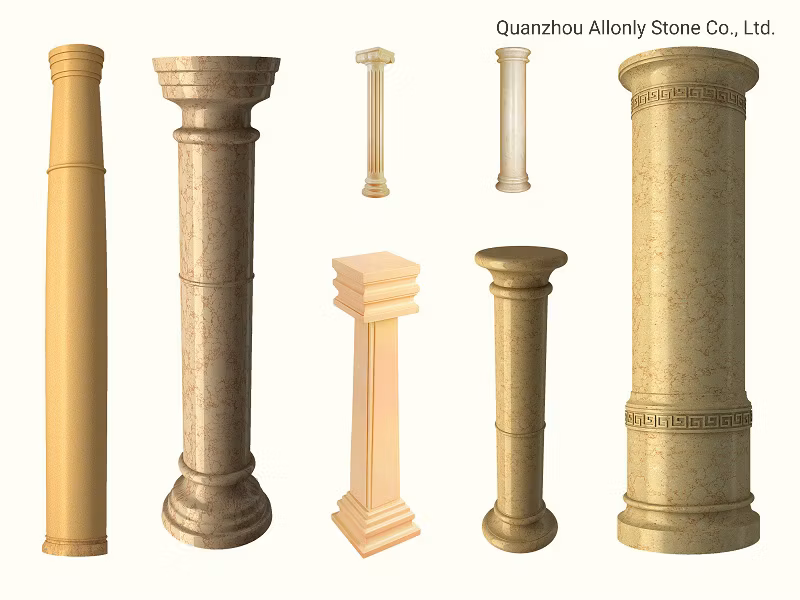Modern New Design Large Outdoor Decoration Roman Style Natural Stone Beige Column Marble Travertine Pillars for Home
