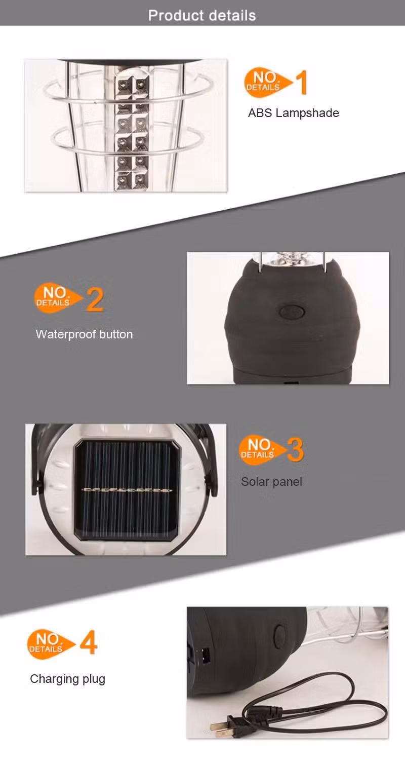 5 Mode Hand Crank Dynamo Emergency Light 36 LED Rechargeable Solar Camping Lantern