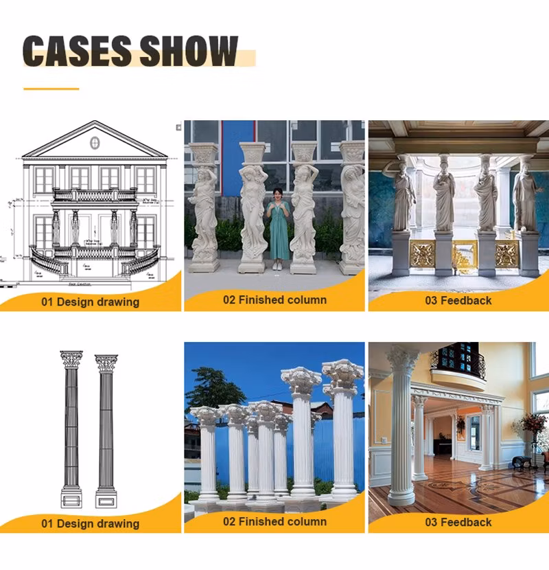 New Design Architectural Stone Pillar Hand Carved Natural Luxury Marble Column with Lady Sculpture Supplier