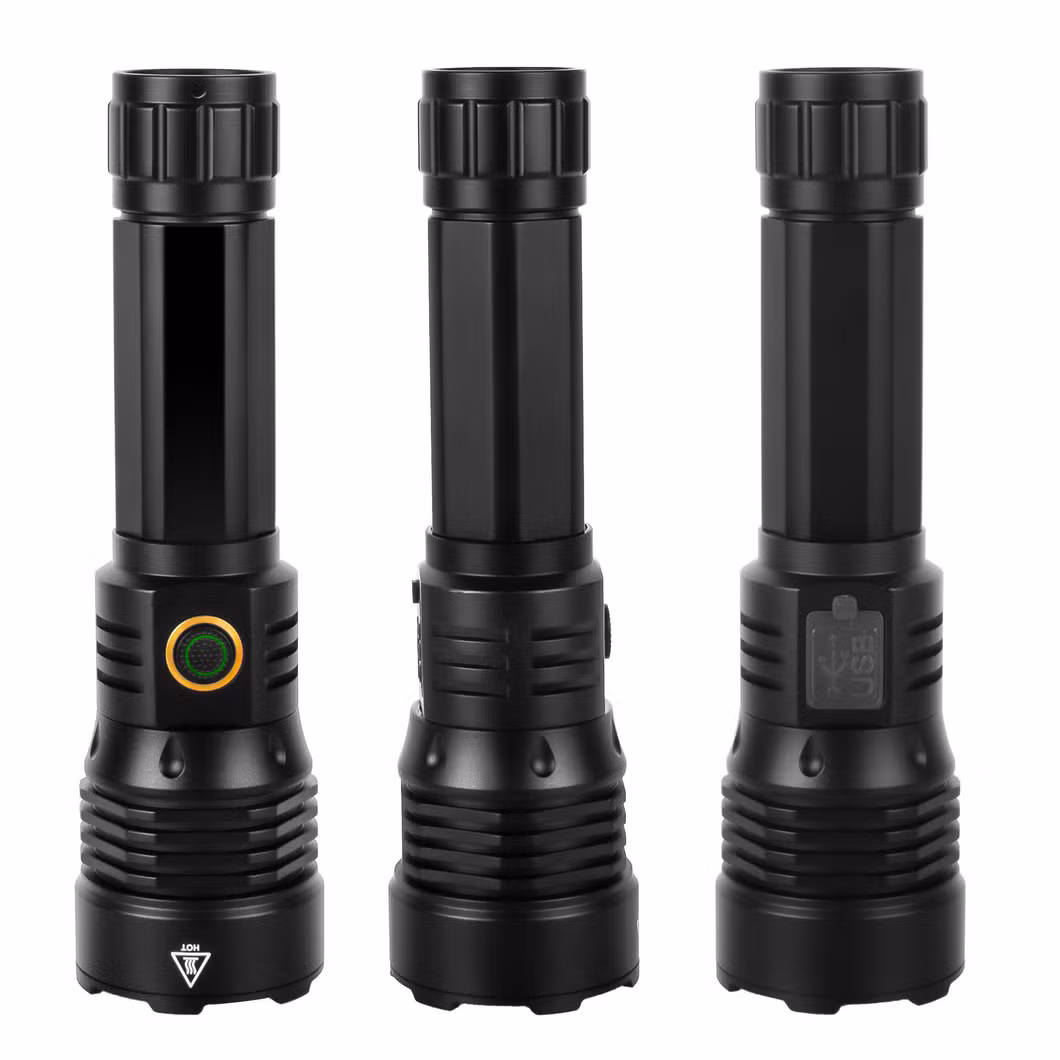 Helius Zoomable Flashlight LED Torch Aluminum Alloy Type-C Charging 6 Mode Lighting 5050 White Laser Flashlight