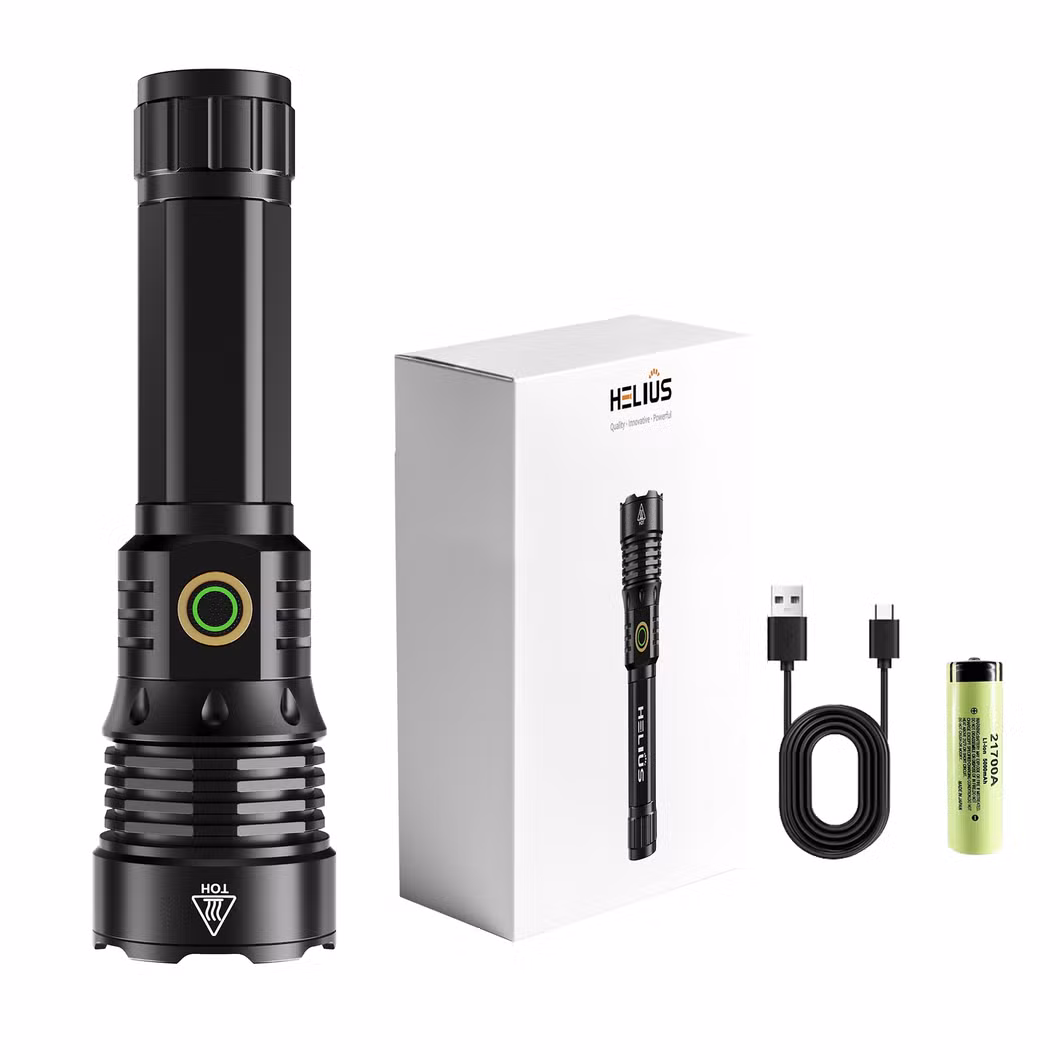 Helius Zoomable Flashlight LED Torch Aluminum Alloy Type-C Charging 6 Mode Lighting 5050 White Laser Flashlight