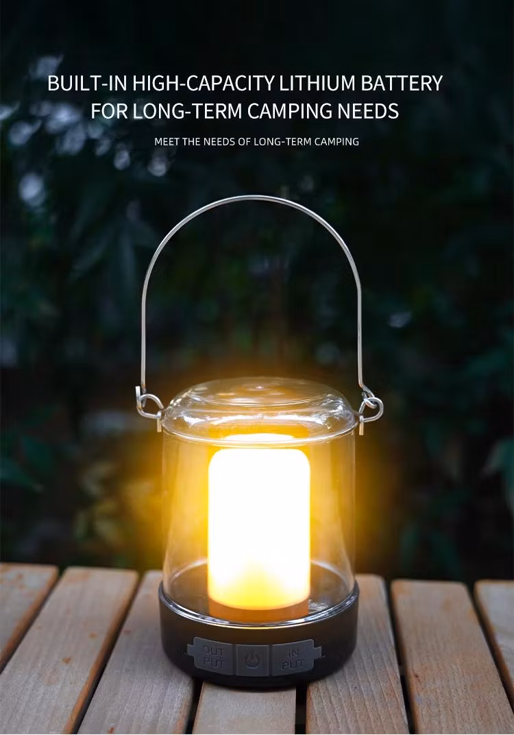 Outdoor Lantern with Seeded Glass and Petroleum lamp LED Atmosphere Light Type-C Rechargeable Camping Light