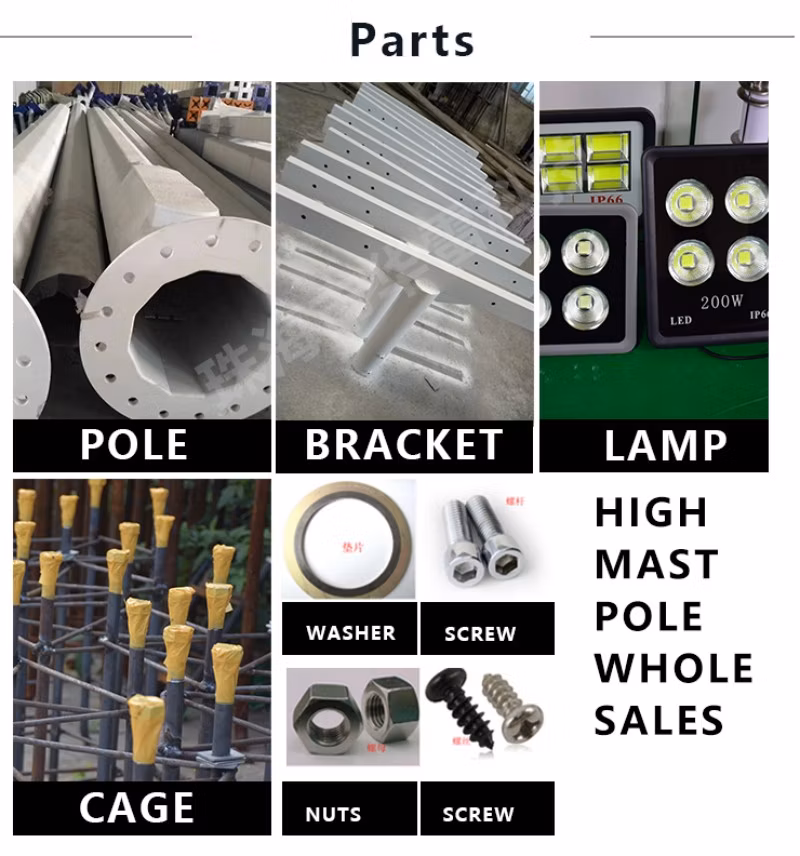 Anti Falling Soccer Field Lighting Hot DIP Galvanized Steel High Mast Light Pole