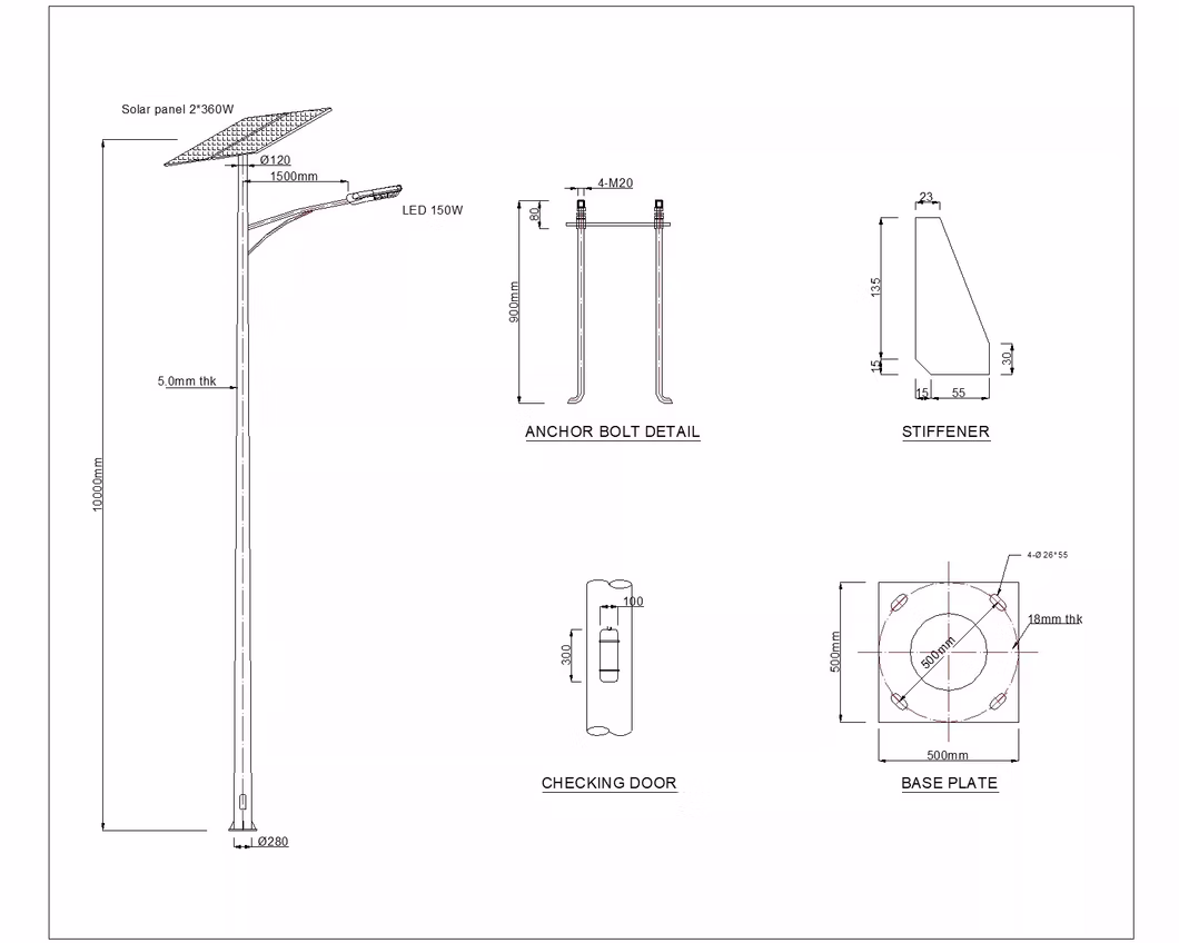 Customized Tappered Octagonal Lamp Post for Street Lighting Fixture
